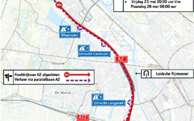 Wegwerkzaamheden A2 | Hoofdrijbaan A2 richting ‘s-Hertogenbosch 2 weekenden afgesloten vanaf aansluiting 6 Maarssen