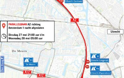 Wegwerkzaamheden A2 | Parallelbaan A2 richting Amsterdam | Dinsdagnacht 27 mei