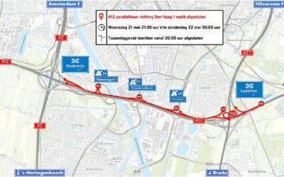 Wegwerkzaamheden A12 | Parallelbaan A12 richting Den Haag | Woensdagnacht 21 mei