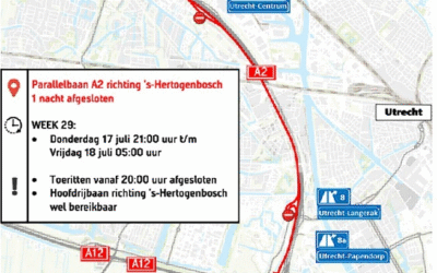Nachtelijke afsluiting op de Parallelbaan A2 richting ‘s-Hertogenbosch