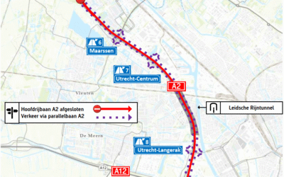 Nachtelijke afsluiting A2 bij Oudenrijn en Maarssen op 20 augustus