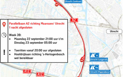 Nachtelijke afsluiting A2 bij Maarssen/Utrecht op 22 september