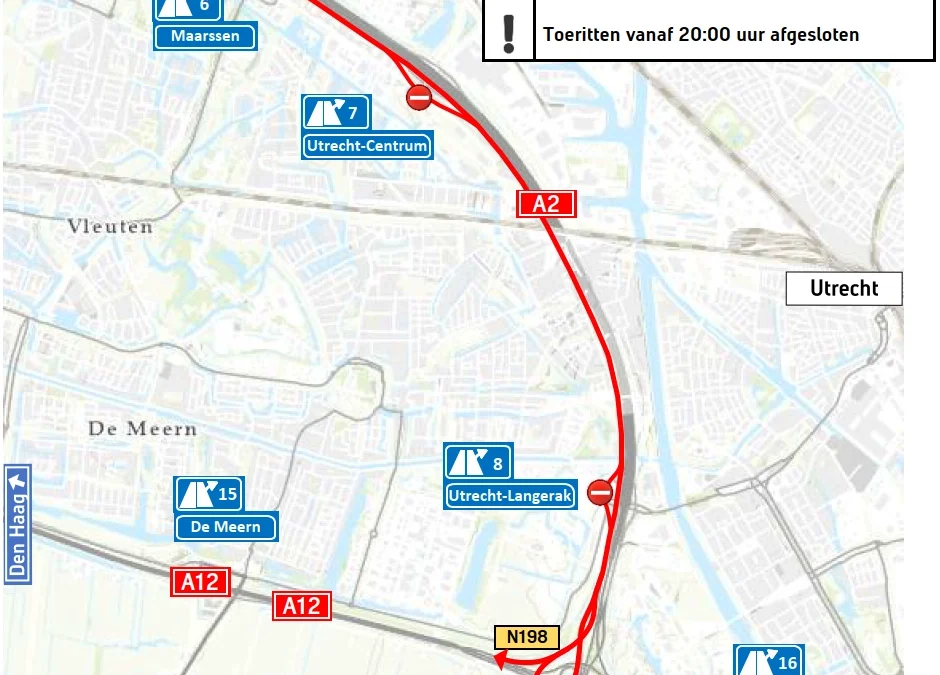 Wegwerkzaamheden A2 | Parallelbaan richting Utrecht dicht | Donderdagnacht 3 september